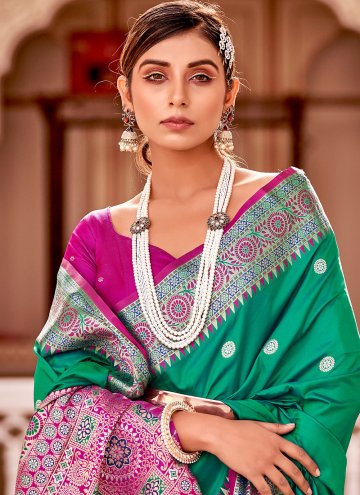 Green color Woven Banarasi Trendy Saree