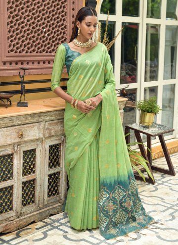 Green color Woven Chanderi Silk Classic Designer S