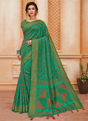Green color Woven Cotton Silk Trendy Saree