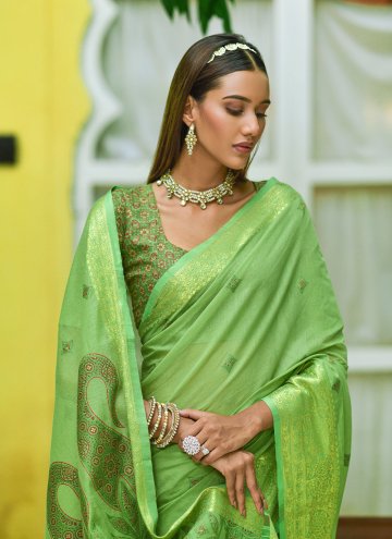 Green color Woven Cotton  Trendy Saree