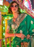 Green color Woven Handloom Silk Classic Designer Saree - 1