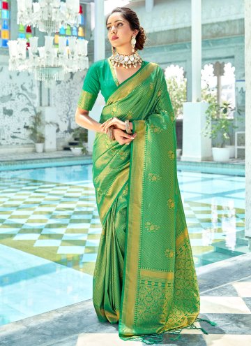 Green color Woven Kanjivaram Silk Designer Saree