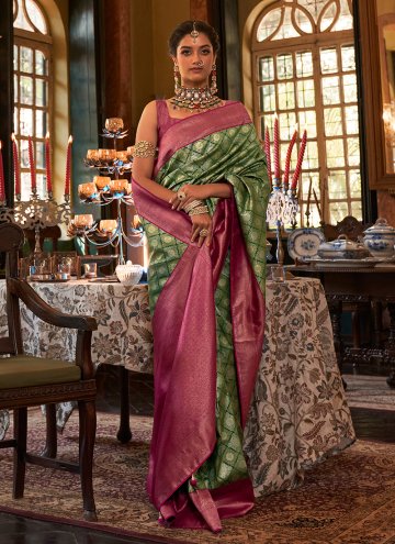 Green color Woven Kanjivaram Silk Designer Saree