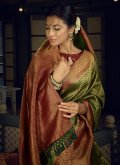 Green color Woven Kanjivaram Silk Designer Traditional Saree - 1