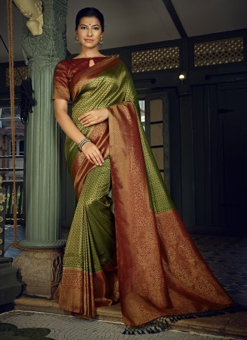 Green color Woven Kanjivaram Silk Designer Traditi