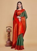 Green color Woven Kanjivaram Silk Trendy Saree - 1