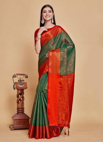 Green color Woven Kanjivaram Silk Trendy Saree