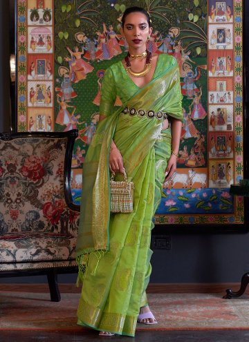 Green color Woven Organza Designer Saree