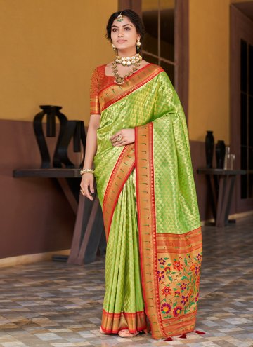 Green color Woven Silk Classic Designer Saree