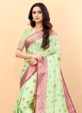 Green color Woven Silk Classic Designer Saree - 2