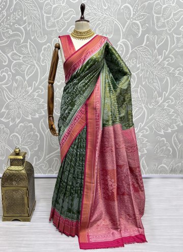 Green color Woven Silk Contemporary Saree