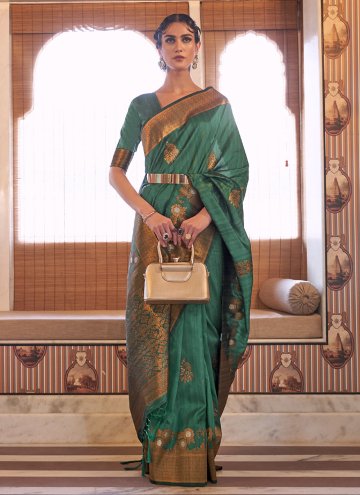 Green color Woven Silk Designer Traditional Saree