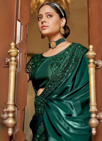 Green Contemporary Saree in Chiffon with Embroidered