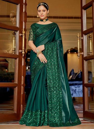 Green Contemporary Saree in Chiffon with Embroider