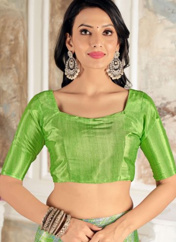 Green Contemporary Saree in Crepe Silk with Printed