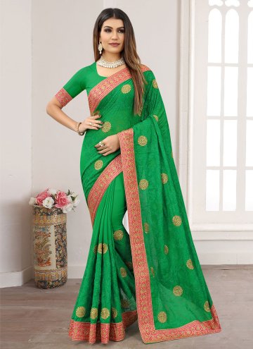 Green Contemporary Saree in Georgette with Embroid