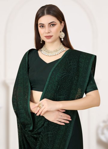 Green Contemporary Saree in Georgette with Embroidered