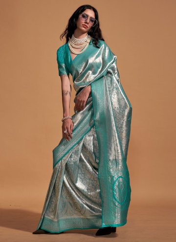 Green Contemporary Saree in Kanjivaram Silk with Woven