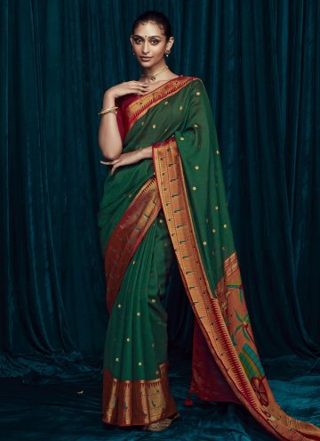 Green Contemporary Saree in Organza with Embroider