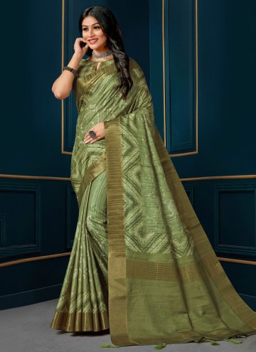 Green Contemporary Saree in Silk with Digital Prin