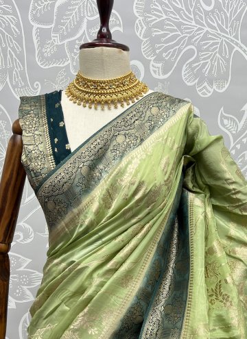 Green Contemporary Saree in Silk with Woven