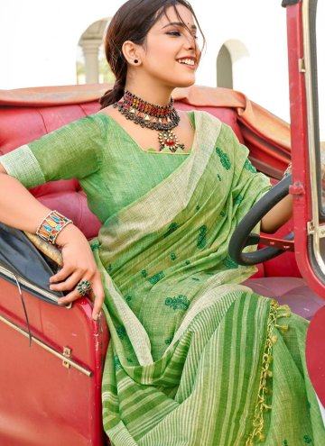 Green Cotton  Embroidered Classic Designer Saree