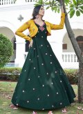 Green Cotton  Embroidered Gown for Festival - 1