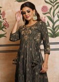 Green Cotton  Embroidered Gown for Festival - 3