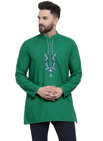 Green Cotton  Embroidered Kurta for Ceremonial