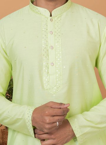 Green Cotton  Embroidered Kurta Pyjama
