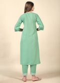 Green Cotton  Embroidered Party Wear Kurti for Casual - 1