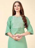 Green Cotton  Embroidered Party Wear Kurti for Casual - 2