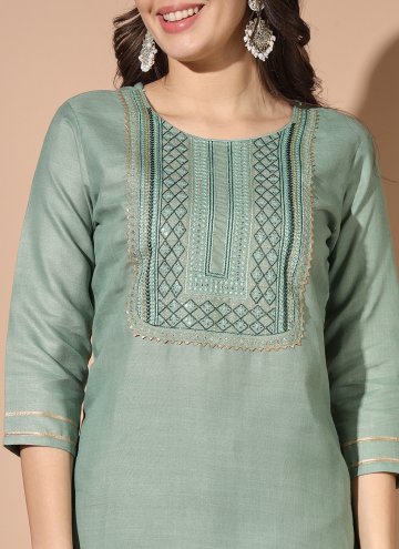 Green Cotton  Embroidered Salwar Suit for Casual