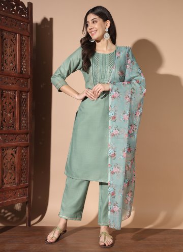 Green Cotton  Embroidered Salwar Suit for Casual