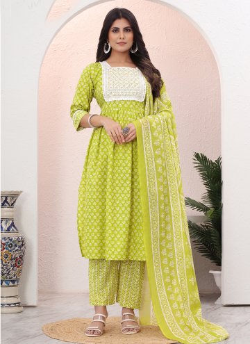 Green Cotton  Embroidered Trendy Salwar Kameez for Casual