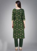 Green Cotton  Embroidered Trendy Salwar Suit for Casual - 1