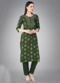 Green Cotton  Embroidered Trendy Salwar Suit for Casual - 2