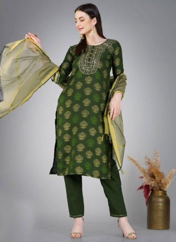 Green Cotton  Embroidered Trendy Salwar Suit for Casual