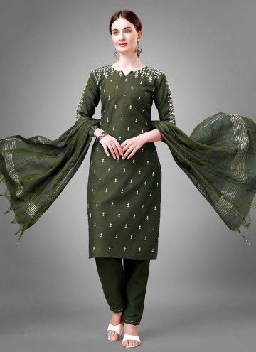 Green Cotton  Embroidered Trendy Salwar Suit for C