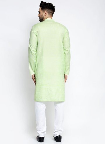 Green Cotton  Plain Work Kurta Pyjama