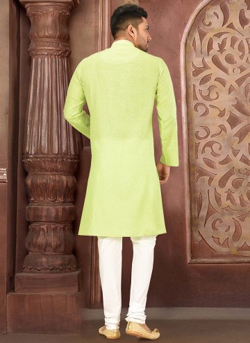 Green Cotton  Plain Work Kurta Pyjama for Engagement