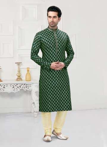 Green Cotton  Printed Kurta Pyjama for Ceremonial
