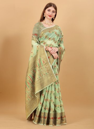 Green Cotton Silk Border Classic Designer Saree