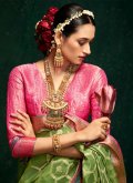 Green Cotton Silk Border Classic Designer Saree for Ceremonial - 1
