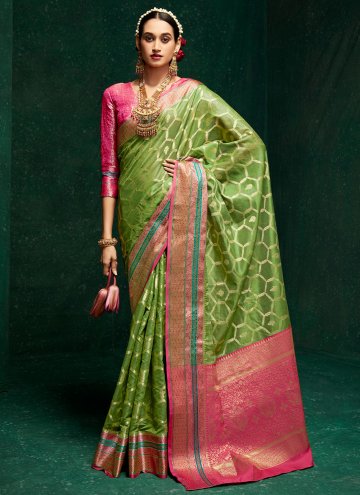 Green Cotton Silk Border Classic Designer Saree fo