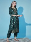 Green Cotton Silk Jacquard Work Salwar Suit for Ceremonial - 3