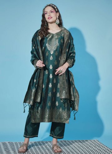 Green Cotton Silk Jacquard Work Salwar Suit for Ce