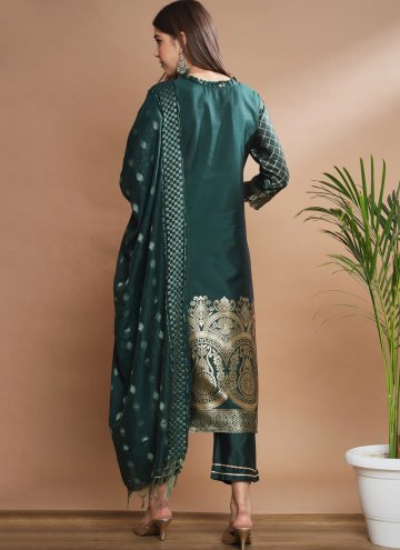 Green Cotton Silk Jacquard Work Salwar Suit for Festival