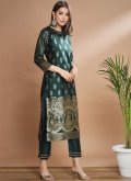 Green Cotton Silk Jacquard Work Salwar Suit for Festival - 3