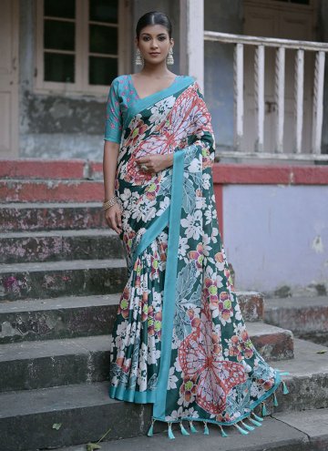 Green Cotton Silk Printed Designer Saree
